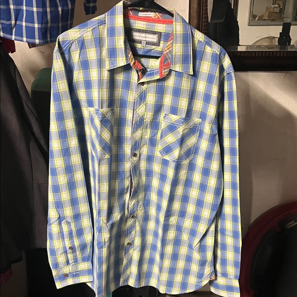 PD&C Blue and Yellow Checkered Men's Shirt